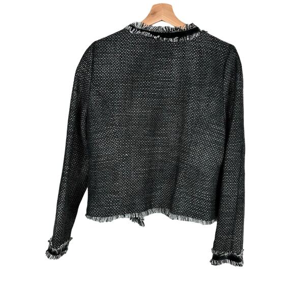 Max & Mia Women's Large Tweed Open Front Tattered End Office Sweater Jacket - Picture 2 of 8